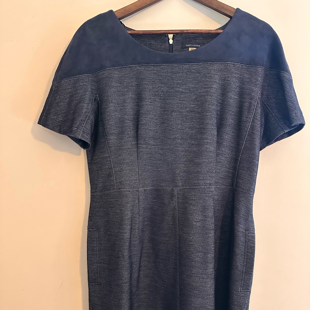 Tommy Hilfiger Navy Dress with Suede Neckline